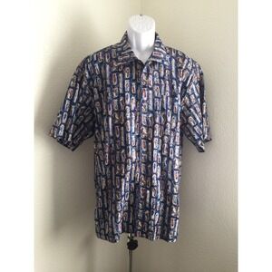 Bluewater wear hawaiian shirt Marlin sailboat fish fishing pole blue size XL USA
